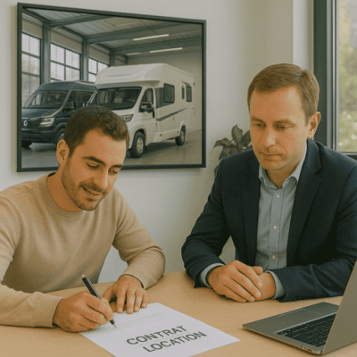 Signature du contrat avec le locataire du véhicule